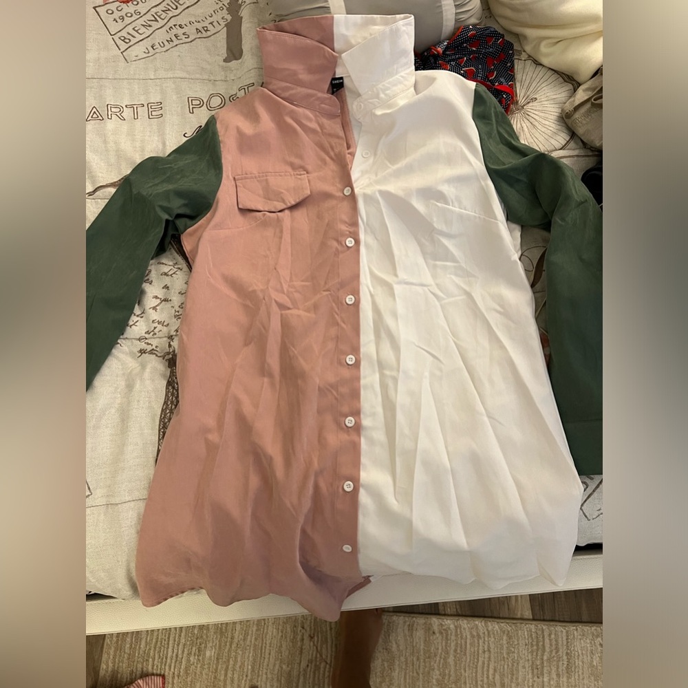 SHEIN LUNE Color-Block Button Up Shirt Dress